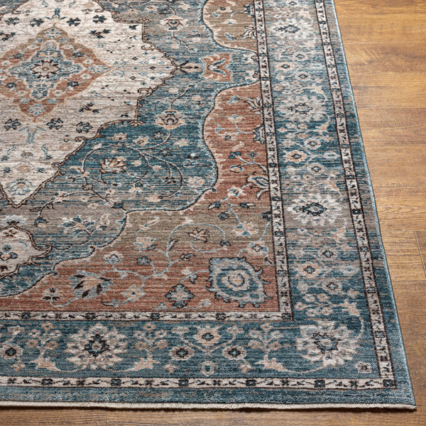 Carlisle CSI-2304 8'10" x 12'6" Machine Woven Rug CSI2304-810126  Dark Blue, Pale Blue, Light Sage, Dusty Pink, Cream, Medium Brown Surya