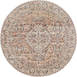 Carlisle CSI-2305 7'10" x 7'10" Round Machine Woven Rug CSI2305-710RD  Dusty Pink, Medium Brown, Cream, Pale Blue, Dark Blue, Light Sage Surya
