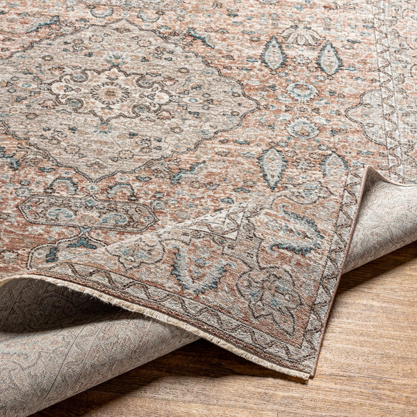 Carlisle CSI-2305 8'10" x 12'6" Machine Woven Rug CSI2305-810126  Dusty Pink, Medium Brown, Cream, Pale Blue, Dark Blue, Light Sage Surya