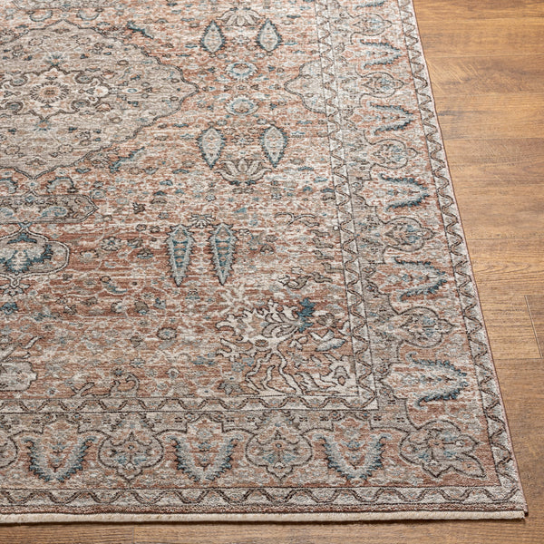 Carlisle CSI-2305 8'10" x 12'6" Machine Woven Rug CSI2305-810126  Dusty Pink, Medium Brown, Cream, Pale Blue, Dark Blue, Light Sage Surya