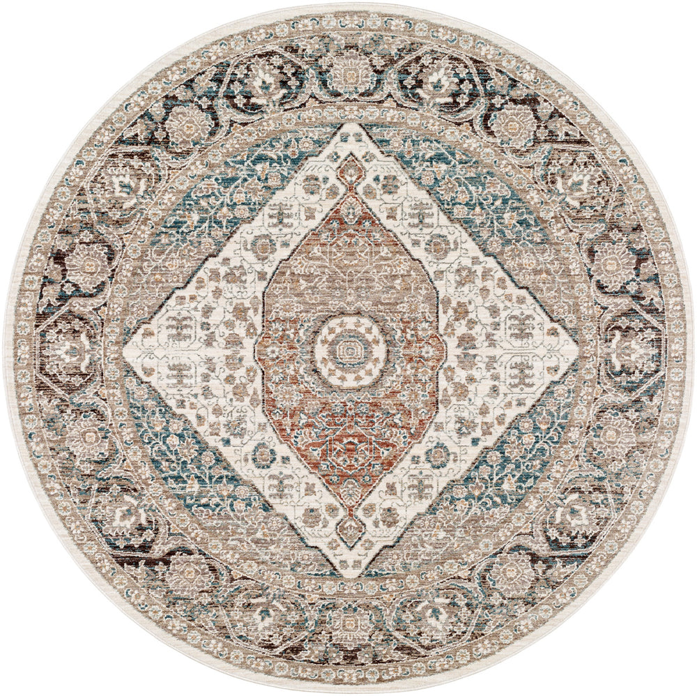 Carlisle CSI-2306 7'10" x 7'10" Round Machine Woven Rug CSI2306-710RD  Light Sage, Pale Blue, Dusty Pink, Cream, Light Gray, Denim Surya