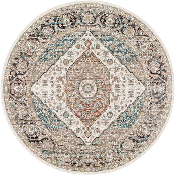 Carlisle CSI-2306 7'10" x 7'10" Round Machine Woven Rug CSI2306-710RD  Light Sage, Pale Blue, Dusty Pink, Cream, Light Gray, Denim Surya