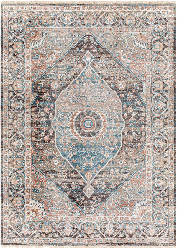 Carlisle CSI-2307 8'10" x 12'6" Machine Woven Rug CSI2307-810126  Dusty Pink, Sage, Denim, Medium Brown, Dark Brown, Light Sage Surya