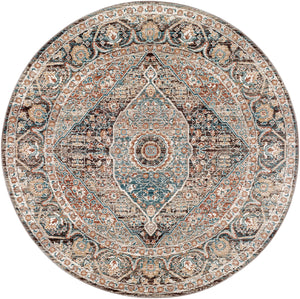 Carlisle CSI-2307 7'10" x 7'10" Round Machine Woven Rug CSI2307-710RD  Dusty Pink, Sage, Denim, Medium Brown, Dark Brown, Light Sage Surya