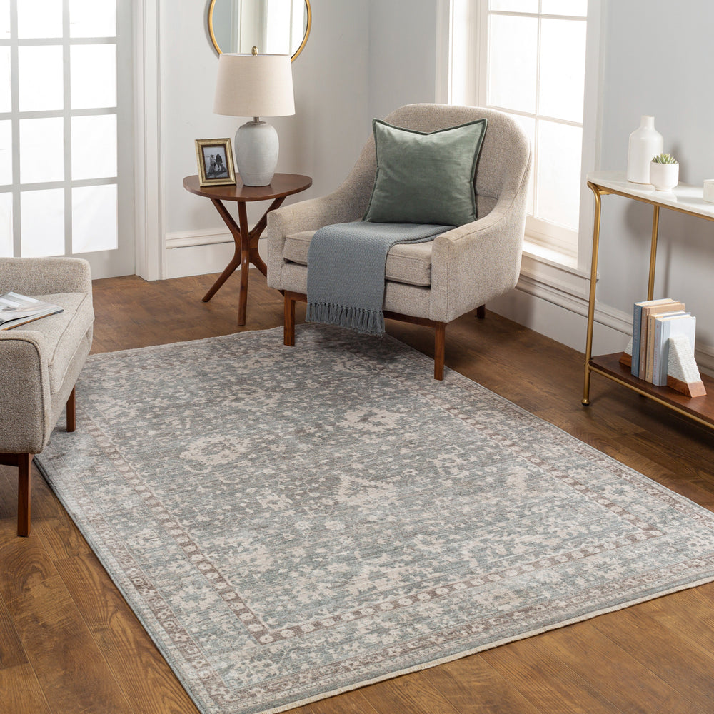 Carlisle CSI-2309 7'10" x 7'10" Round Machine Woven Rug CSI2309-710RD  Light Sage, Pale Blue, Light Gray, Ivory Surya