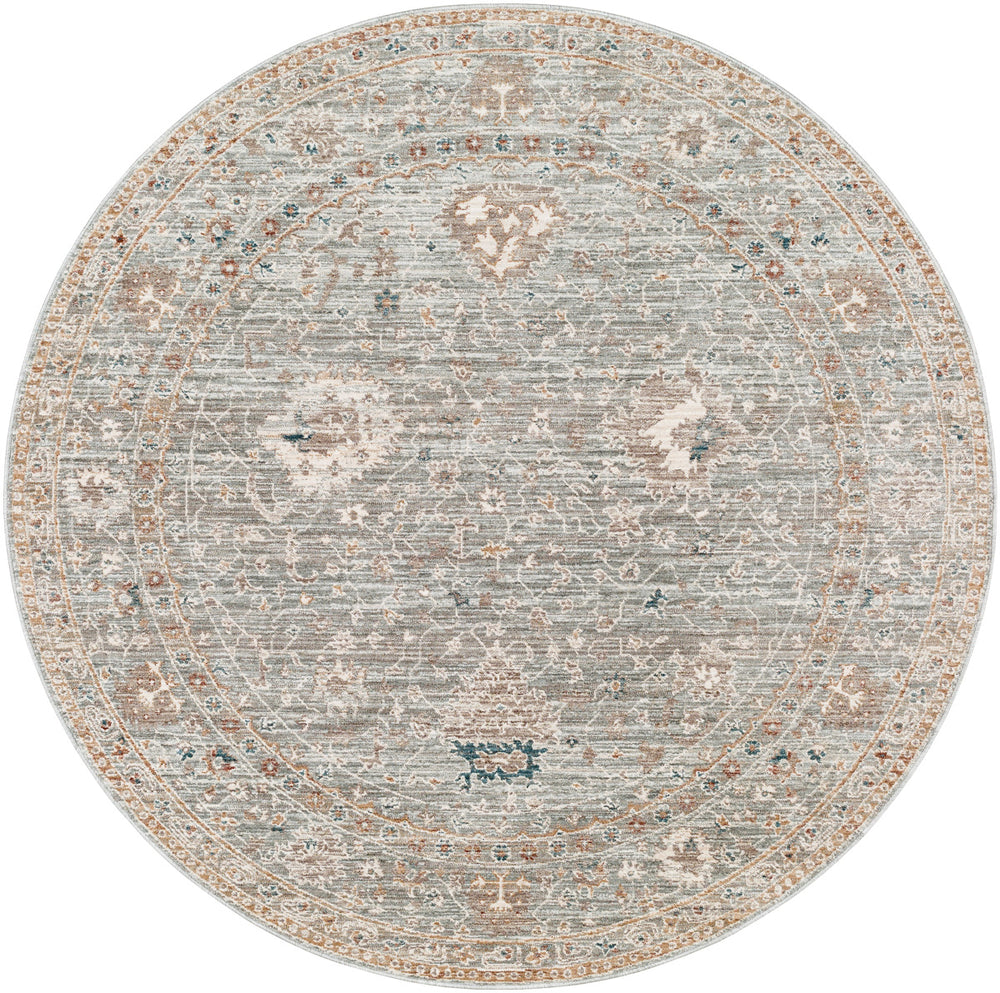 Carlisle CSI-2310 7'10" x 7'10" Round Machine Woven Rug CSI2310-710RD  Seafoam, Pale Blue, Dusty Sage, Dusty Pink, Ivory, Medium Brown Surya