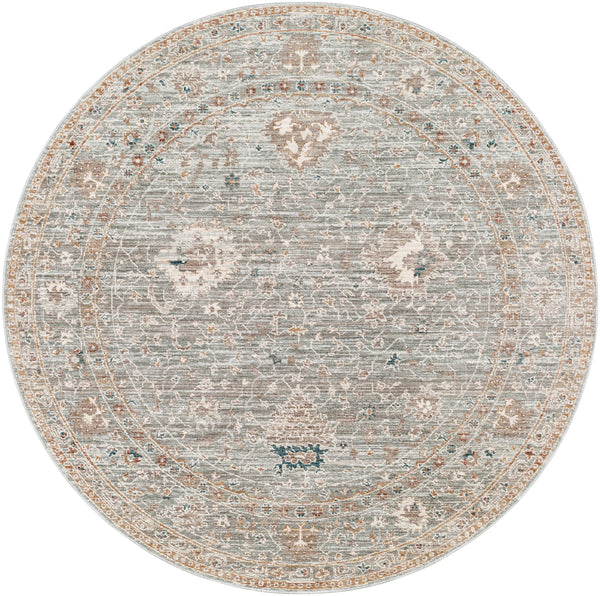 Carlisle CSI-2310 7'10" x 7'10" Round Machine Woven Rug CSI2310-710RD  Seafoam, Pale Blue, Dusty Sage, Dusty Pink, Ivory, Medium Brown Surya