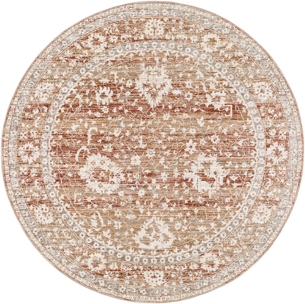 Carlisle CSI-2311 7'10" x 7'10" Round Machine Woven Rug CSI2311-710RD  Dusty Pink, Ivory, Pale Blue, Sage, Olive, Medium Brown Surya