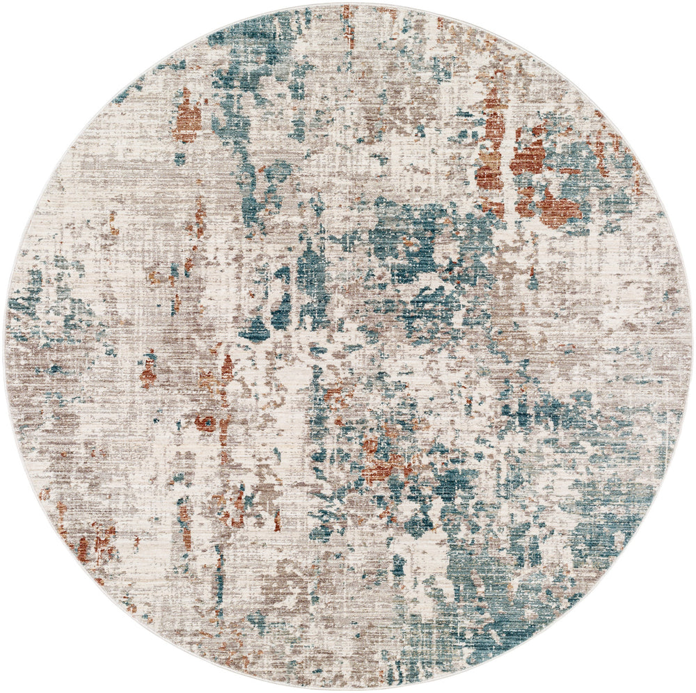 Carlisle CSI-2313 7'10" x 7'10" Round Machine Woven Rug CSI2313-710RD  Pale Blue, Dusty Pink, Medium Brown, Cream, Charcoal Surya
