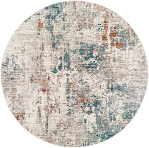 Carlisle CSI-2313 7'10" x 7'10" Round Machine Woven Rug CSI2313-710RD  Pale Blue, Dusty Pink, Medium Brown, Cream, Charcoal Surya