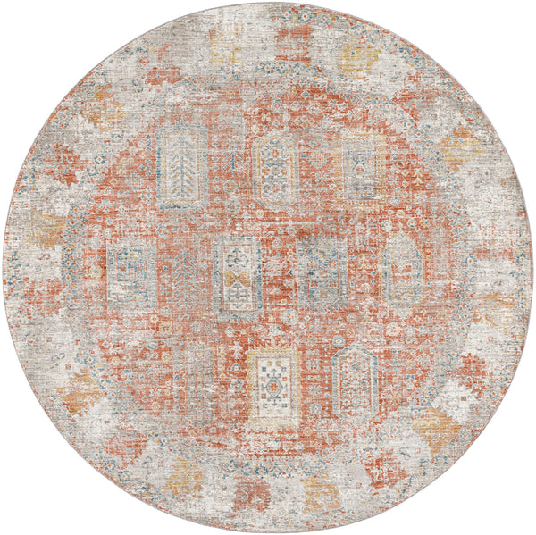 Carlisle CSI-2314 7'10" x 7'10" Round Machine Woven Rug CSI2314-710RD  Burnt Orange, Off-White, Medium Gray, Olive, Dark Blue, Dark Brown Surya