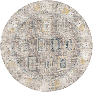 Carlisle CSI-2318 7'10" x 7'10" Round Machine Woven Rug CSI2318-710RD  Medium Gray, Off-White, Dark Brown, Olive, Dark Blue Surya
