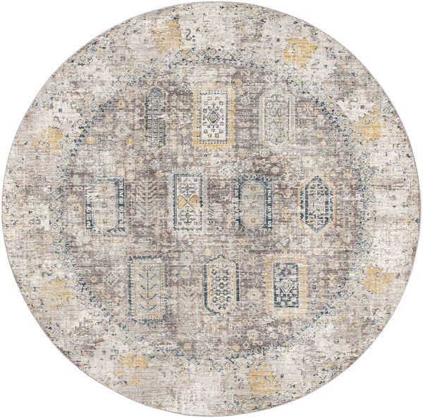Carlisle CSI-2318 7'10" x 7'10" Round Machine Woven Rug CSI2318-710RD  Medium Gray, Off-White, Dark Brown, Olive, Dark Blue Surya