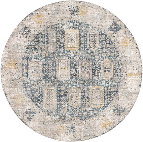 Carlisle CSI-2319 7'10" x 7'10" Round Machine Woven Rug CSI2319-710RD  Medium Gray, Off-White, Dark Brown, Olive, Dark Blue Surya