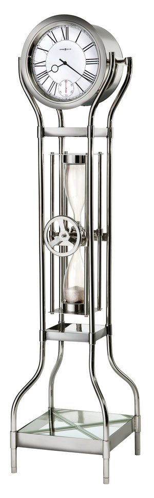 Hekman Furniture 615100 Contemporary Silver Hourglass Floor Clock With Glossy Chrome Finish And Glass Display Shelf  Hourglass Ii Grandfather Clock 615100