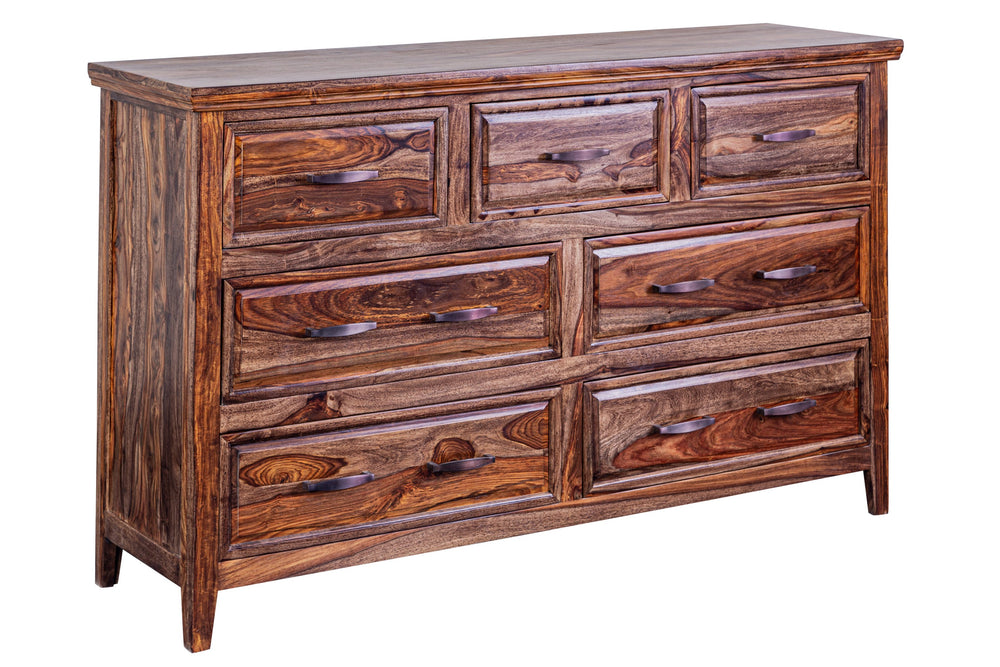 Porter Designs Porter Sonora Solid Sheesham Wood Dresser With 7 Drawers & Rustic Gold Hardware For Timeless Style Brown Wood 04-196-01-9740