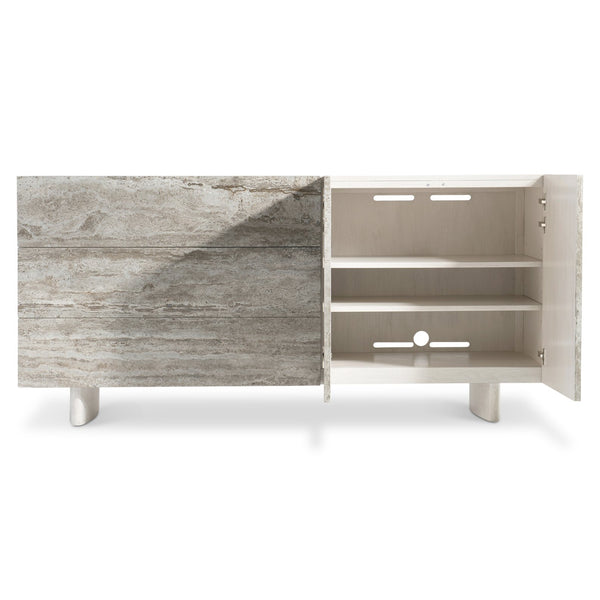 Bernhardt Bernhardt Sereno Walnut & Silver Travertine Buffet — Rustic Modern Storage, Soft-Close Drawers, 72" 329132