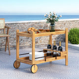 Christopher Knight Home® - Noble House - Bavier Outdoor Acacia Wood 2 Tiered Bar Cart with Bottle Holders, Teak and Black