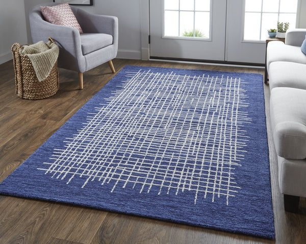 Feizy Rugs Maddox Hand-tufted Wool Abstract Rug In Soft Neutrals And Deep Blues For Contemporary Spaces Blue,Ivory Wool Mdx8630fnvy000e10