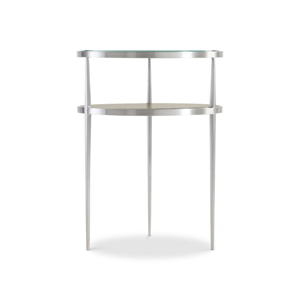 Bernhardt Bernhardt Cornelia Accent Table With Nebbia Wood Shelf, Brushed Stainless Frame & Tempered Glass Top 331123