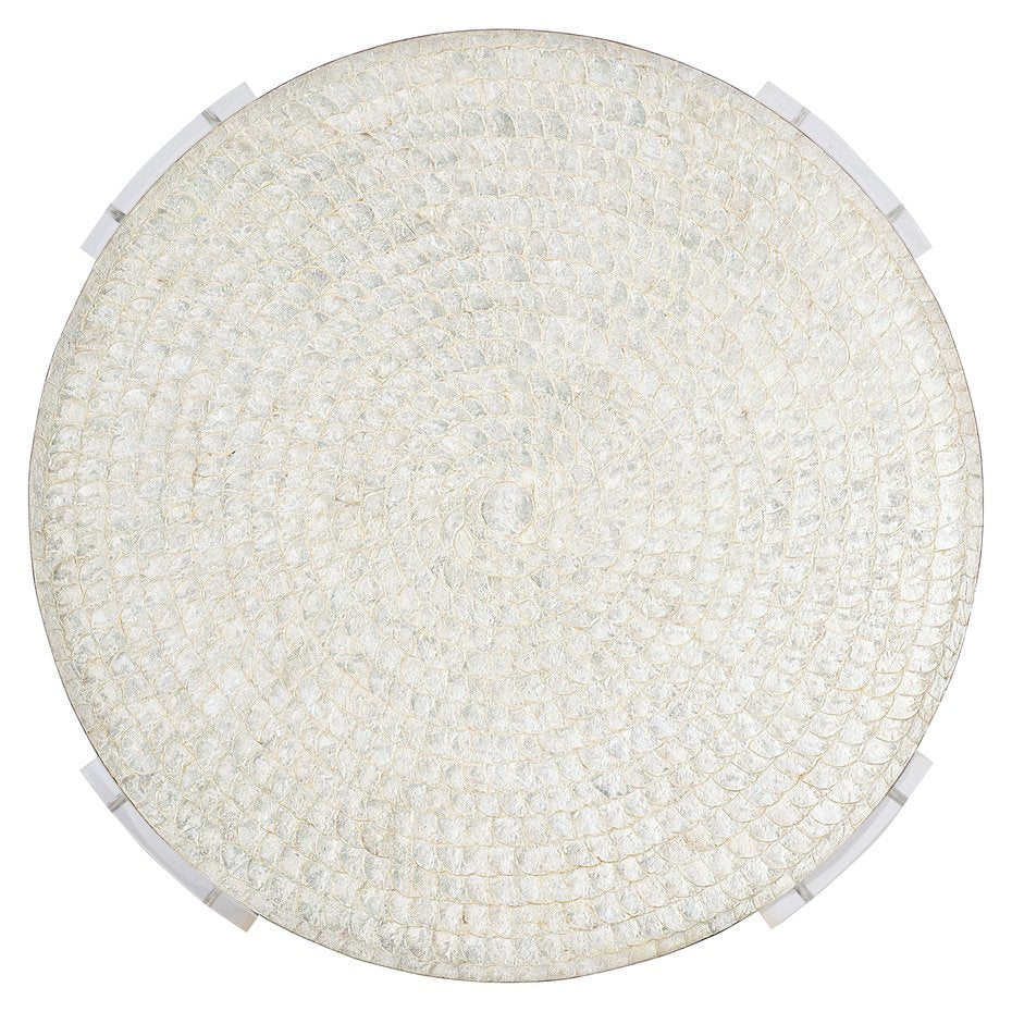 Bernhardt Bernhardt Pearle Capiz Cocktail Table — 50.25" Round Acrylic Legs, Polylite Top, Iridescent Glam Modernity 305016