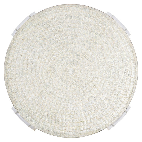 Bernhardt Bernhardt Pearle Capiz Cocktail Table — 50.25" Round Acrylic Legs, Polylite Top, Iridescent Glam Modernity 305016