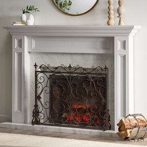 English Elm Christopher Knight Home® - WILMINGTON Darcie Wrought Iron Fireplace Screen with Ornate Victorian Detailing, Copper Brown Finish Golden Black 55342.00GLD