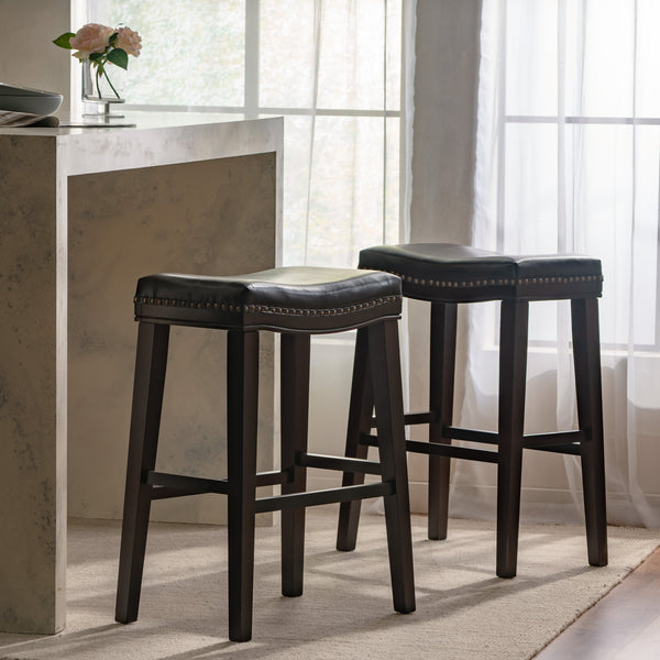 English Elm Saddle Contoured Pu Leather Counter Stool with Solid Rubberwood Frame for Kitchen Dining 62469.00PU