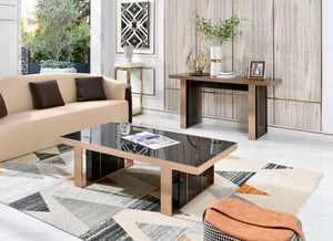 VIG Furniture Cartier Sleek Black High-Gloss Coffee Table With Rosegold Frame & Tempered Glass Top, 55"W X 16"H VGVCCT-A002
