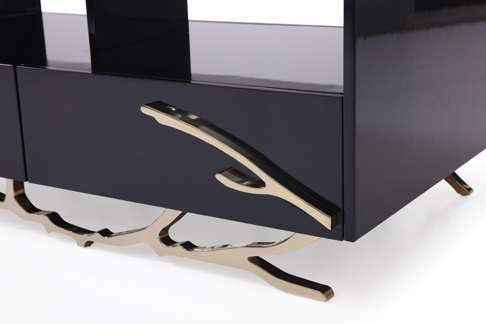 VIG Furniture Legend Modern Black & Gold Coffee Table With High-Gloss Finish, Gold Accents, Drawers & Shelves VGVCCT8111-BLK