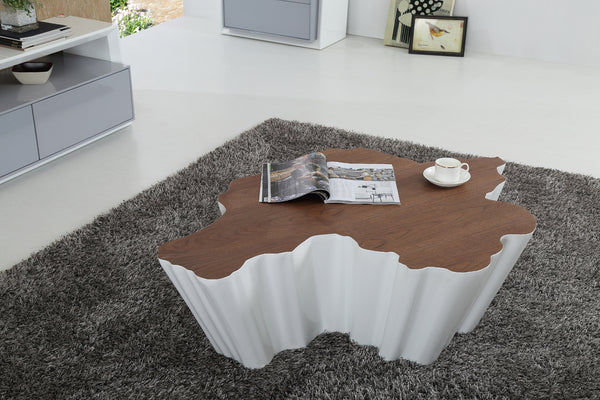 Vig Furniture Modrest Cottonwood Modern Walnut & White Coffee Table With Unique Edges For Trendy Living Spaces Walnut  Vgvcct831