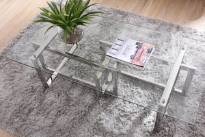 Vig Furniture Modrest Valiant Stylish Glass & Stainless Steel Coffee Table With Unique Overlapping Design 51" W Clear Glass  Vgvcct856