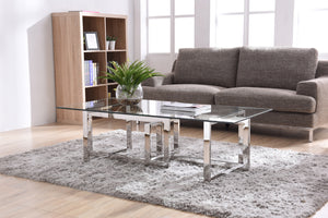Vig Furniture Modrest Valiant Stylish Glass & Stainless Steel Coffee Table With Unique Overlapping Design 51" W Clear Glass  Vgvcct856