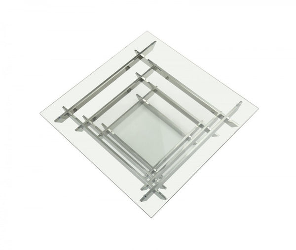 VIG Furniture Upton Sculptural Square Glass Coffee Table With Stacked Stainless Steel Base, 39" Modern Centerpiece VGVCCT869