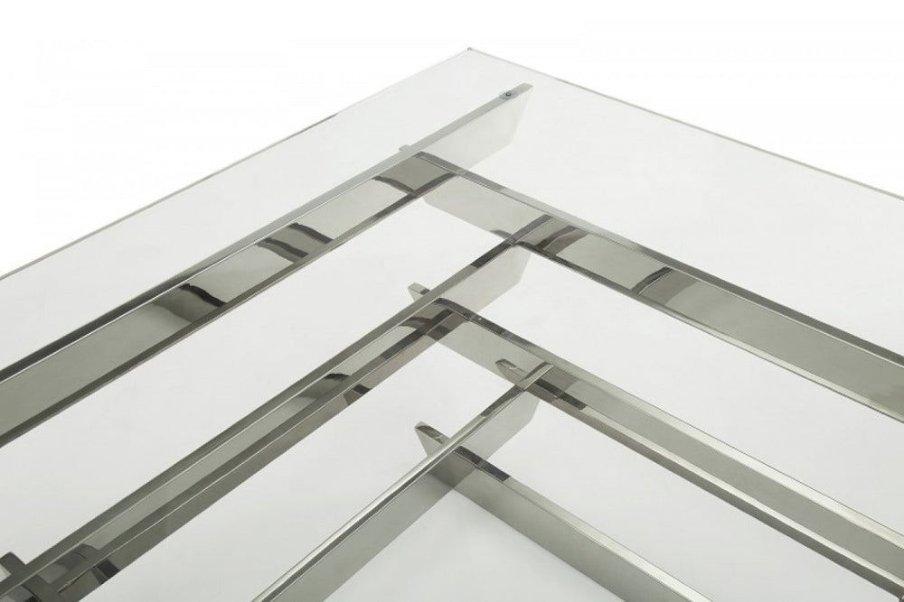 VIG Furniture Upton Sculptural Square Glass Coffee Table With Stacked Stainless Steel Base, 39" Modern Centerpiece VGVCCT869