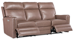 Hooker Furniture Twain Semi-Aniline Top-Grain Leather Zero Gravity Power Loveseat With Usb, Power Headrest Lumbar Brown SS645-PHZL3-070