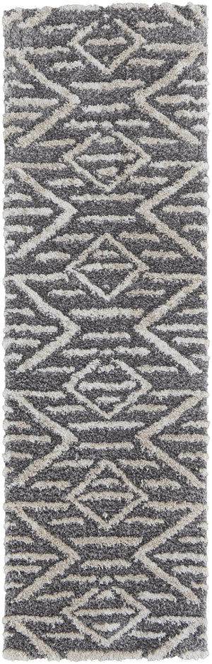 Feizy Rugs Mynka Geometric High Pile Polyester Rug - Stain Resistant, Pet Friendly, Perfect For Any Space Gray,Ivory Polyester Myn39ibfgry000i68
