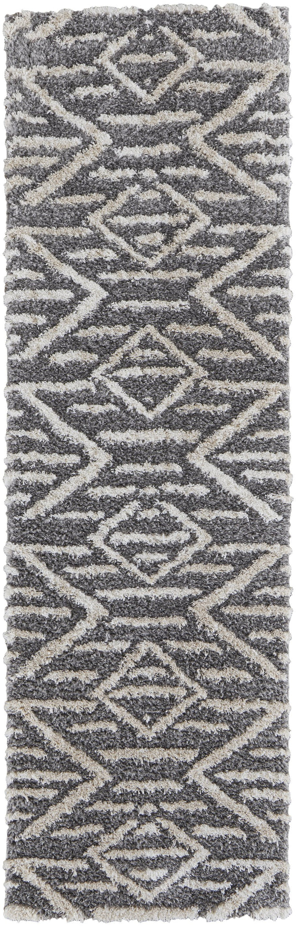 Feizy Rugs Mynka Geometric High Pile Polyester Rug - Stain Resistant, Pet Friendly, Perfect For Any Space Gray,Ivory Polyester Myn39ibfgry000i68