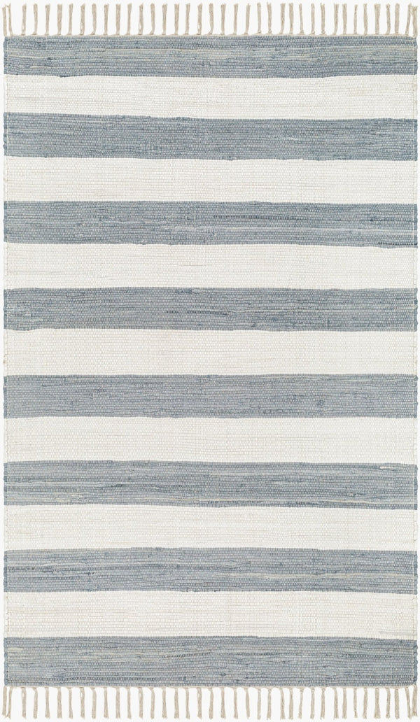 Livabliss Cotone Handmade Cotton Flatweave Runner Rug for Hallways Kitchens and Entryways White, Denim 5' x 7'6" CTE2300-576