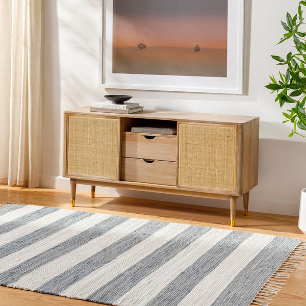 Livabliss Cotone Handmade Cotton Flatweave Runner Rug for Hallways Kitchens and Entryways White, Denim 5' x 7'6" CTE2300-576