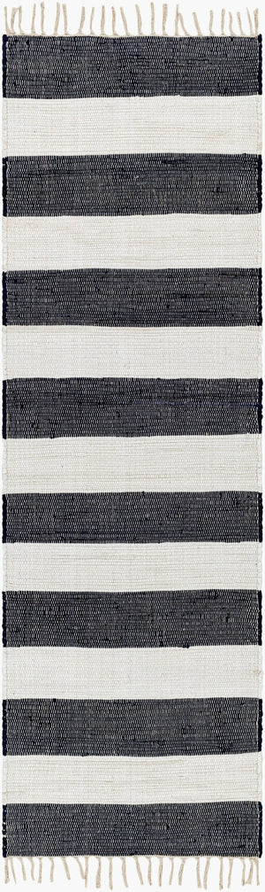 Livabliss Cotone Handmade Cotton Flatweave Runner Rug for Hallways and Entryways White, Navy 2'6" x 8' CTE2301-268