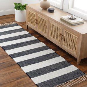 Livabliss Cotone Handmade Cotton Flatweave Runner Rug for Hallways and Entryways White, Navy 2'6" x 8' CTE2301-268
