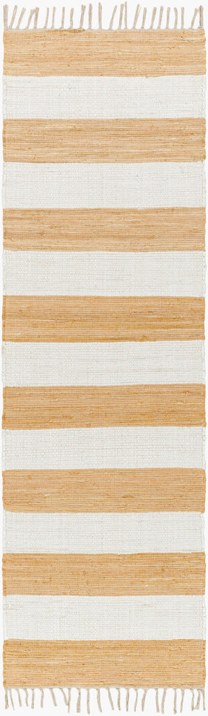 Livabliss Cotone Handmade Cotton Flatweave Runner Rug for Hallways Entryways and Kitchen Spaces White, Camel 2'6" x 8' CTE2302-268