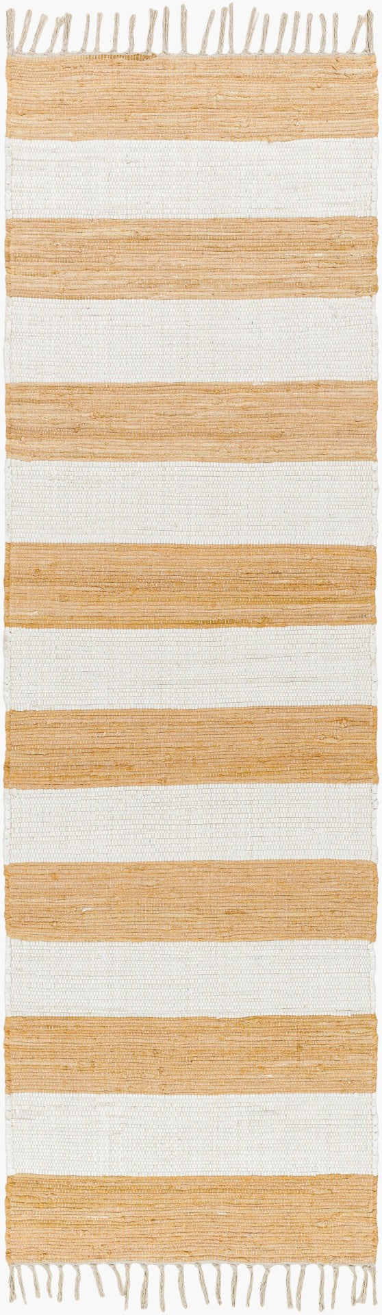 Livabliss Cotone Handmade Cotton Flatweave Runner Rug for Hallways Entryways and Kitchen Spaces White, Camel 2'6" x 8' CTE2302-268