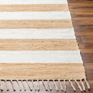 Livabliss Cotone Handmade Cotton Flatweave Runner Rug for Hallways Entryways and Kitchen Spaces White, Camel 2'6" x 8' CTE2302-268