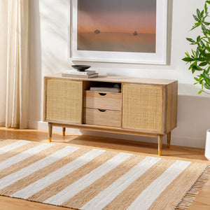 Livabliss Cotone Handmade Cotton Flatweave Runner Rug for Hallways Entryways and Kitchen Spaces White, Camel 27" x 45" CTE2302-2745