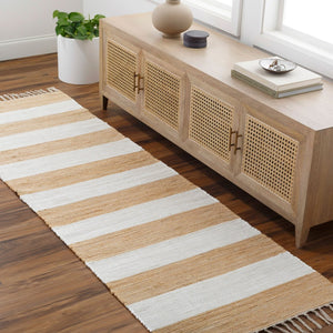 Livabliss Cotone Handmade Cotton Flatweave Runner Rug for Hallways Entryways and Kitchen Spaces White, Camel 2'6" x 8' CTE2302-268