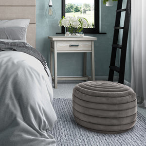 English Elm Vivienne Velvet Round Pouf Ottoman — Turquoise Handcrafted Footstool, Supportive Polystyrene Fill Dark Gray B136P159344