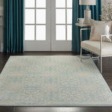 Nourison Jubilant JUB06 Machine Made Power-loomed Narrow Border Indoor Only Farmhouse Contemporary Rug Ivory Green, Aqua 100% Polypropylene 99446478306