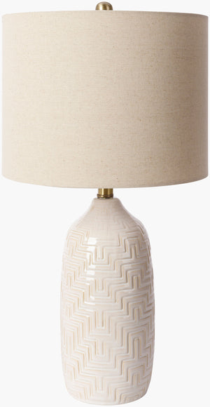 Surya Corinth Modern 25" Accent Table Lamp - Ceramic & Linen Design For Warm Ambiance In Any Room Body, White,Shade, White,Finial, Metallic ,Brass,Harp, Metallic ,Brass,Cord, Translucent Ceramic,Linen,Polyester,Iron Cth-001